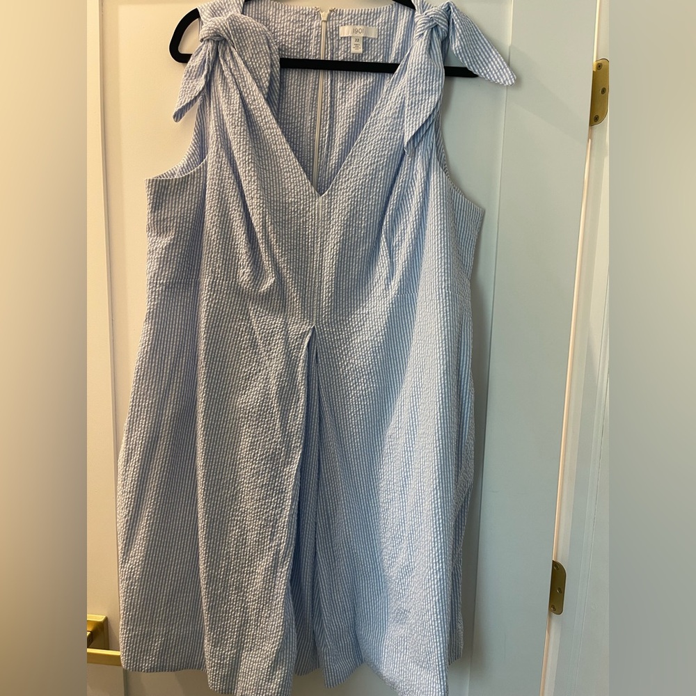 1901 Light Blue and White Seersucker Dress - Picture 3 of 3